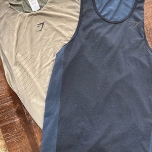Gym Shark Men's Navy and Tan Athletic Tank Tops (2) Large